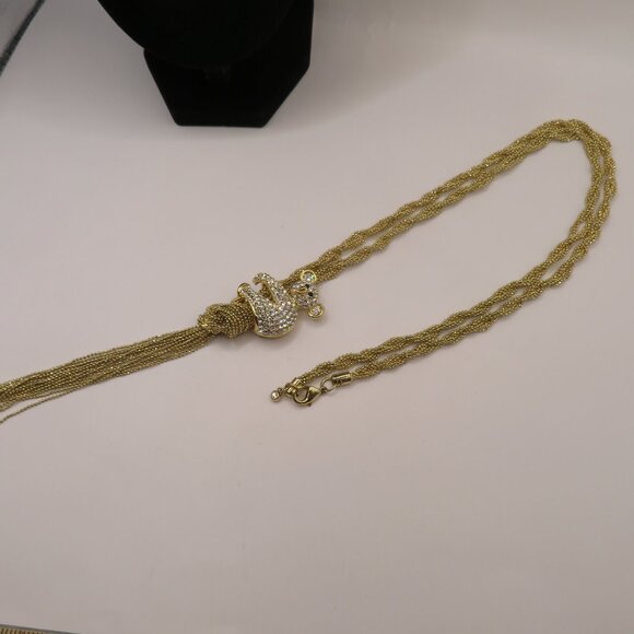 Gold Tone Tassel Rhinestone Koala Bear Necklace - Picture 7 of 14
